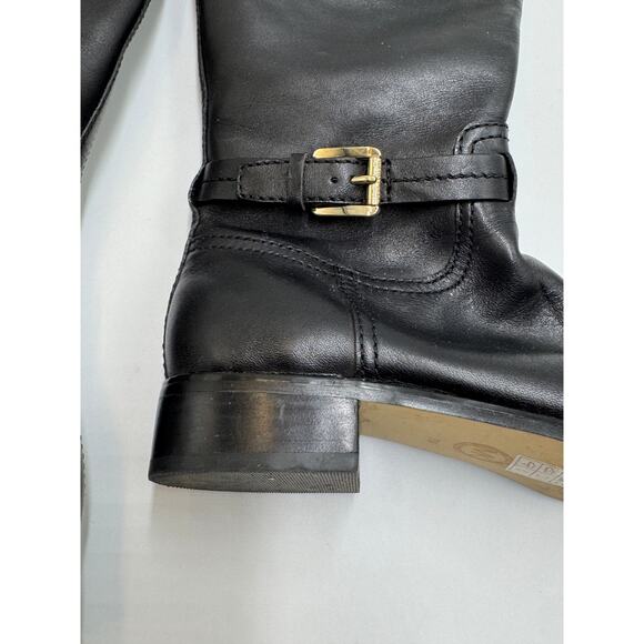 Michael Kors · 7M · Tall Riding Boots · Genuine Leather · Black/Brown · Gold MK - Picture 4 of 13
